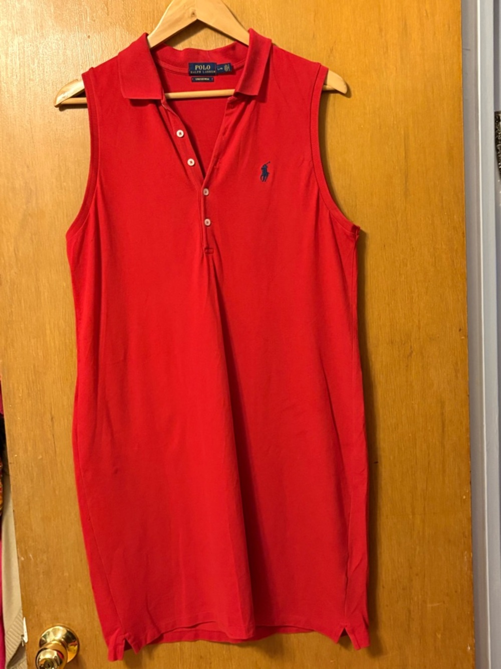 Ralph Lauren Red Sleeveless Polo Dress with Navy Logo